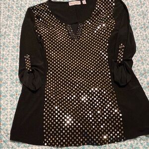 Rebecca Malone Black Blouse with Silver Dots